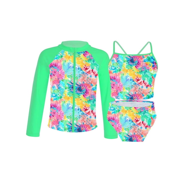 iiniim 3Pcs Kids Girls Swimsuit UV Sun Protection Rash Guard Set for