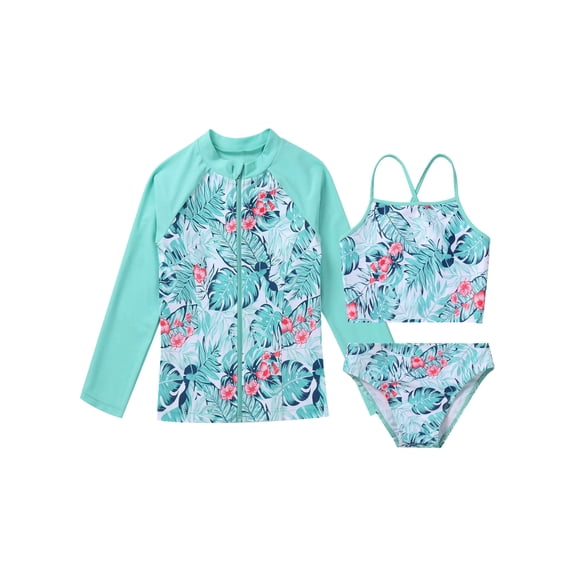iiniim 3Pcs Kids Girls Swimsuit UV Sun Protection Rash Guard Set for Beach Sport Swimwear Sunsuit