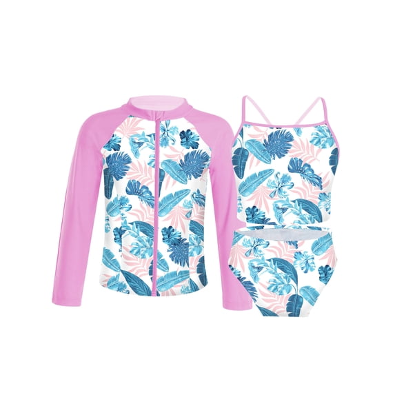 iiniim 3Pcs Kids Girls Swimsuit UV Sun Protection Rash Guard Set for Beach Sport Swimwear Sunsuit
