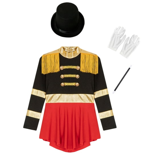 iiniim 4 Pcs Kids Band Majorette Costume Accessories Set Lion Tamer Ringmaster Showman Outfits for Halloween Circus Party Black 16