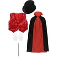thumbnail image 1 of iiniim Kids Boys Girls Waistcoat Cape Hat Magic Wand Gloves Set for Stage Performance Outfits A Red 9-10, 1 of 7