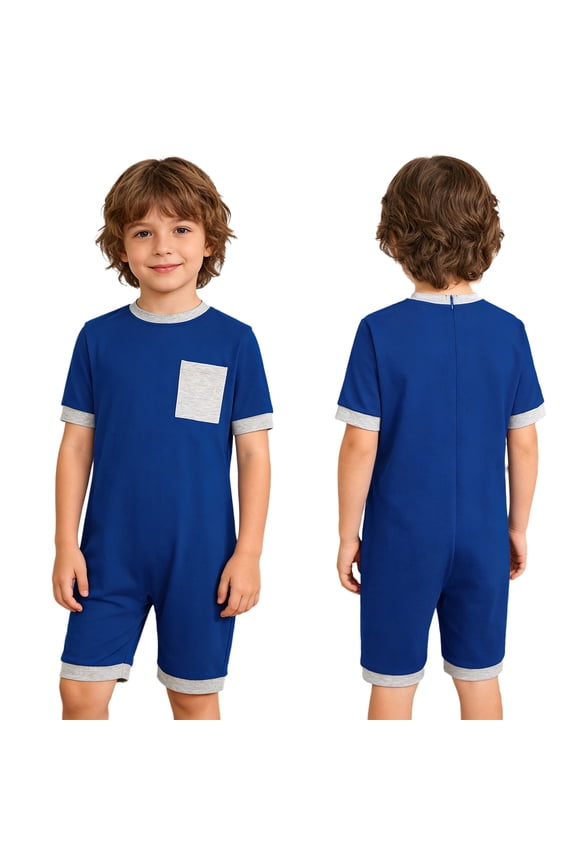 Adaptive Clothing for Boys Girls Special Needs Autism Sensory Jumpsuit Back Zipper Anti-Strip Romper Royal Blue 14