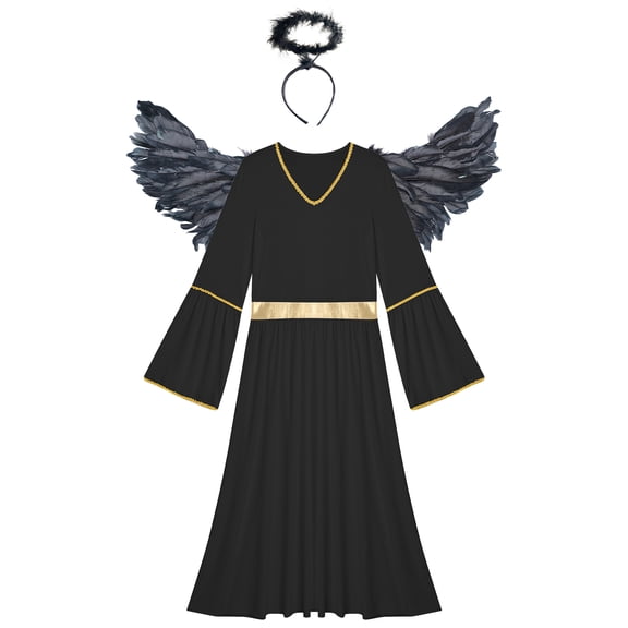 iiniim Angel Costume Women 3 Pcs Angel Dress Headband Wing Christmas Cosplay Outfits Black S