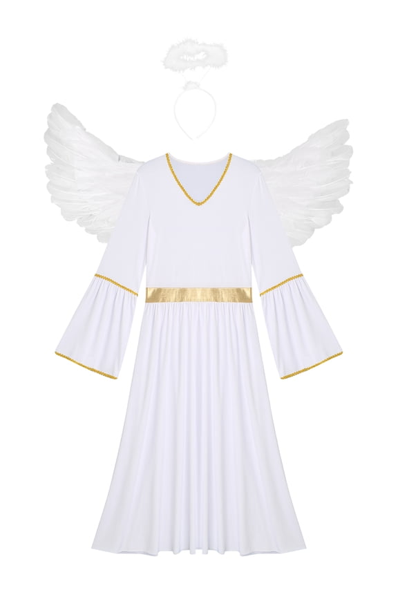 Angel Costume Women 3 Pcs Angel Dress Headband Wing Christmas Cosplay Outfits White L
