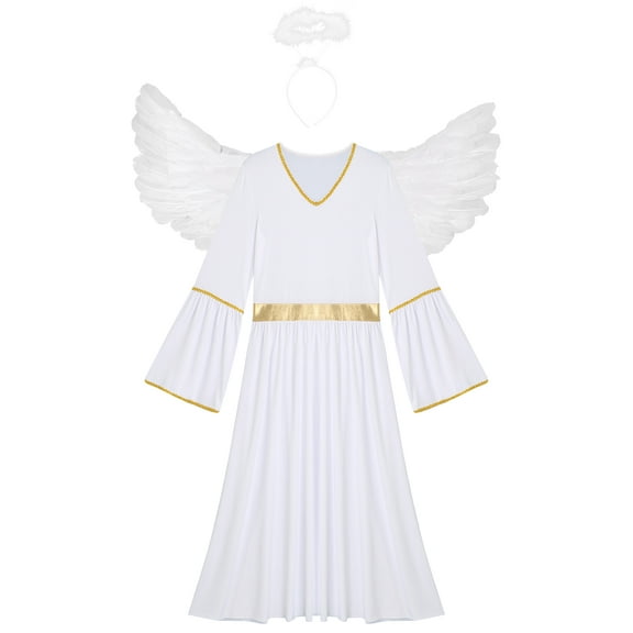 iiniim Angel Costume Women 3 Pcs Angel Dress Headband Wing Christmas Cosplay Outfits White XXL