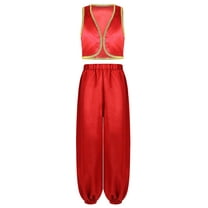 iiniim Arabian Prince Cosplay Outfit for Kids Boys Golden Braided Vest Satin Bloomers Pants Red 12