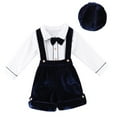 thumbnail image 1 of iiniim Baby Boys Christmas Red Tuxedo Outfit Button Down Shirt with Velvet Suspenders Shorts Bowtie Set, 1 of 5