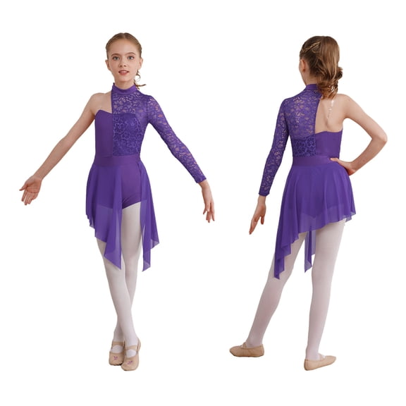 iiniim Big Girl's Lyrical Dance Dress Modern Contemporary Ballet Dancewear Ballerina High-Low Skirt Size 6-16 Purple 10