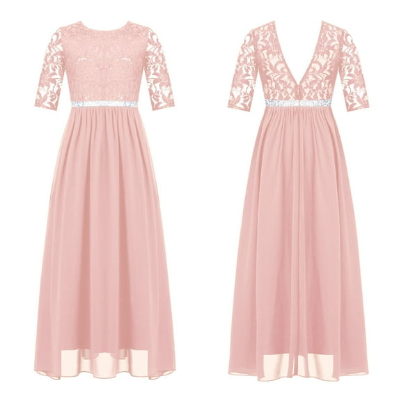 iiniim Big Girls Half Sleeve Beaded Floral Lace Maxi Dress Ball Gowns Junior Bridesmaid Dresses