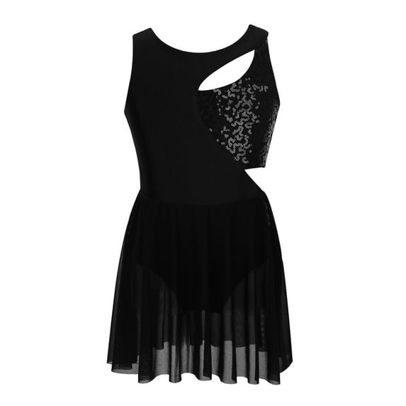 iiniim Big Girls Lyrical Dance Dress Shiny Sequins Cutout Keyhole Skirt Leotard Dancewear