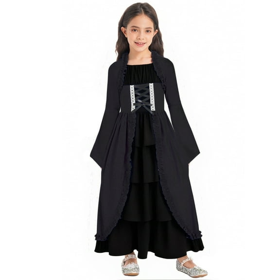 iiniim Big Girls Medieval Princess Dress Renaissance Gothic Vampire Queen Bell Long Sleeve Party Gown Black 12
