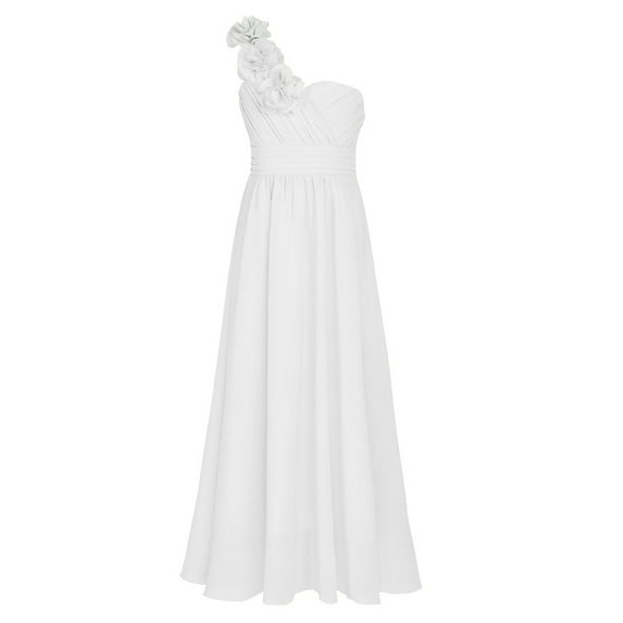 iiniim Big Girls One-Shoulder Chiffon Junior Bridesmaid Wedding Flower Girl Dress Floor Length Party Prom Long Gown