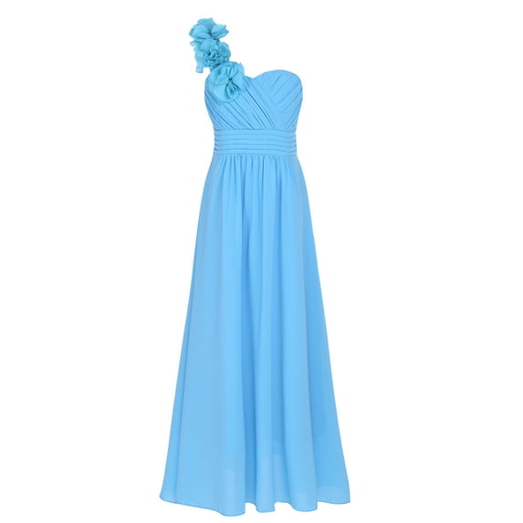 iiniim Big Girls One-Shoulder Chiffon Junior Bridesmaid Wedding Flower Girl Dress Sky Blue 6