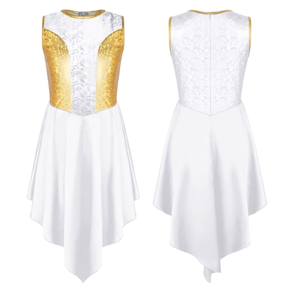 iiniim Big Girls Sleeveless Lyrical Praise Dance Dress White 14