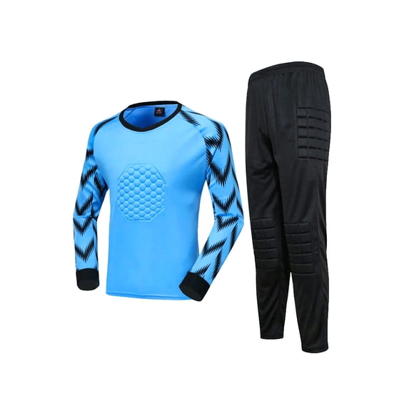 iiniim Boy's Football Soccer Goalie Outfit Goalkeeper Foam Padded Jersey with Long Pants Goalie Uniform A Sky Blue 11-12