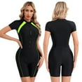 thumbnail image 1 of iiniim Boyleg Swimsuit for Women One Piece Surf Bathing Suit Short Sleeve Rash Guard Swimwear UPF 50+ Black Green XXL, 1 of 7