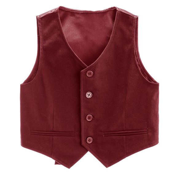 iiniim Boys Formal Suit Vest Classic Fit V-Neck Single Breasted Dress Waistcoat for Kids Burgundy 8