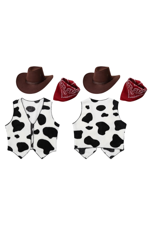 Boys Girls Cowboy Cowgirl Waistcoat Cow Flannel Vest Coat Fancy Dress Up Party A Cow&Red 12