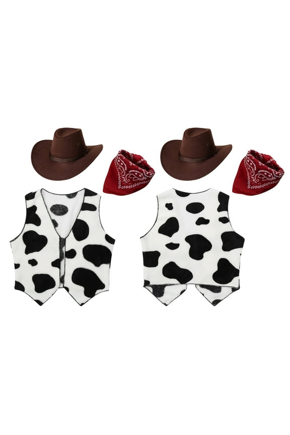 Boys Girls Cowboy Cowgirl Waistcoat Cow Flannel Vest Coat Fancy Dress Up Party A Cow&Red 16