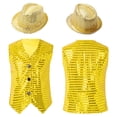 thumbnail image 1 of iiniim Boys Girls Sleeveless V Neck Sequins Vest Hip Hop Jazz Modern Dance Performance Jacket with Hat A Yellow 11-12, 1 of 7