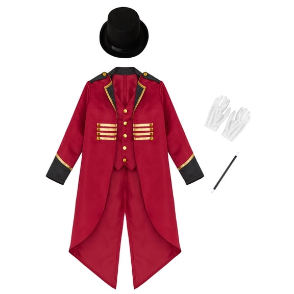 iiniim Boys Halloween Ringmaster Costume Gentleman Tuxedo Frock Coat Victorian Party Burgundy 6