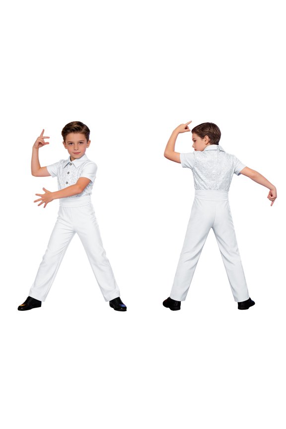 Boys Jazz Dance Salsa Tango Jumpsuit Dance Overall Ballroom Romper Stage Performance White 6
