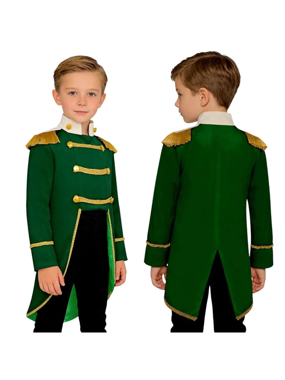 Boys Medieval Royal Prince Tailcoat Jacket Tassel Long Sleeve Vintage Tuxedo Coat Party Green 3T