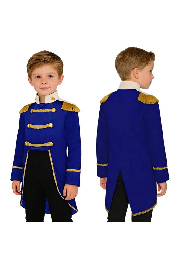 Boys Medieval Royal Prince Tailcoat Jacket Tassel Long Sleeve Vintage Tuxedo Coat Party Royal Blue 12-18M