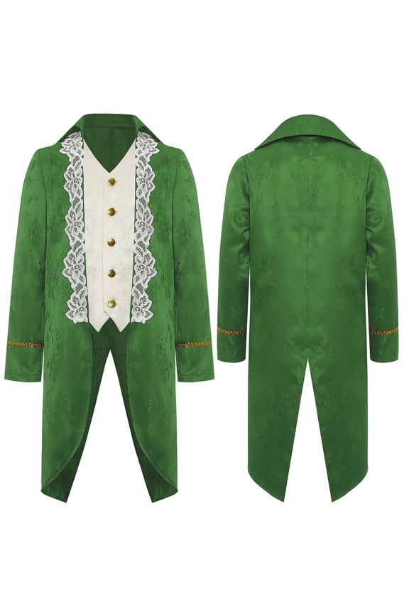 Boys Medieval Victorian Steampunk Jacket Renaissance Long Sleeve Embroidery Tailcoat Green 6