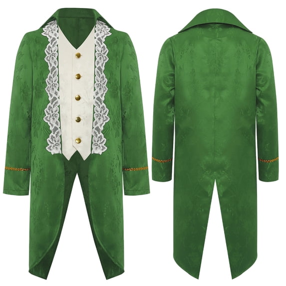 iiniim Boys Medieval Victorian Steampunk Jacket Renaissance Long Sleeve Embroidery Tailcoat Green 6