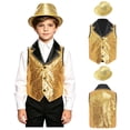 thumbnail image 1 of iiniim Boys Show Outfit Sequin Vest Hat Set For Dance Party Themed Celebration Gear Performance Top Gold 14, 1 of 7