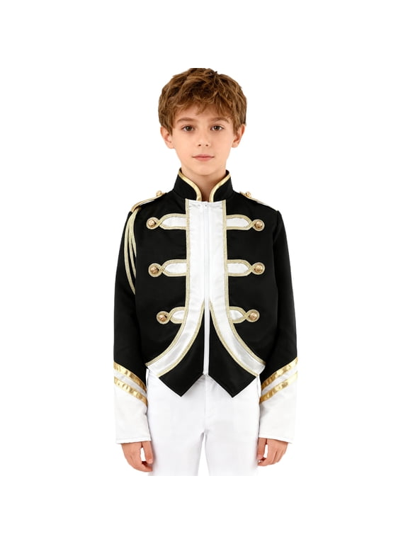 Boys Trumpet Honor Guard Team Uniform Long Sleeve Marching Band Jacket Drummer Black 6