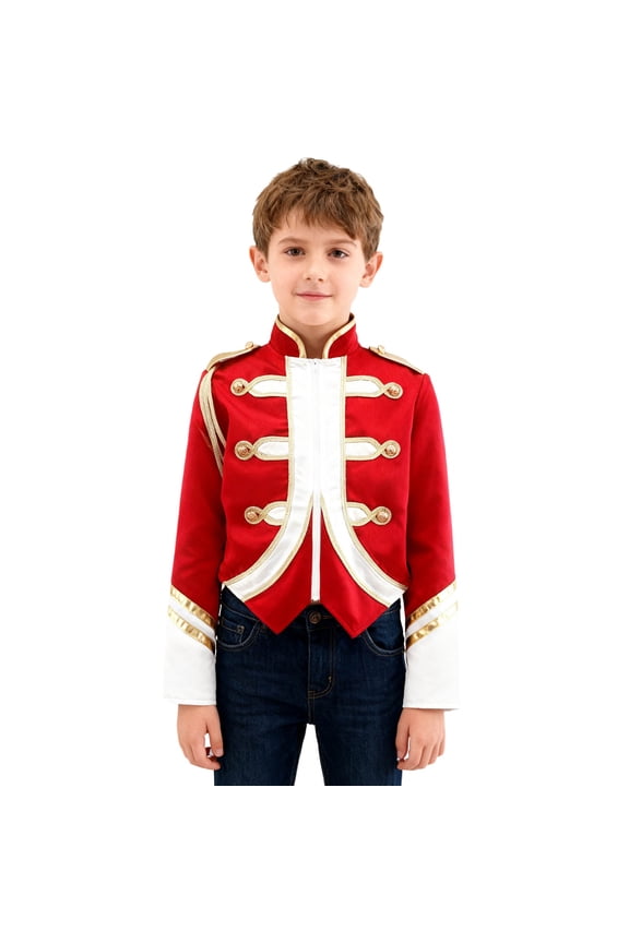 Boys Trumpet Honor Guard Team Uniform Long Sleeve Marching Band Jacket Drummer Red 6