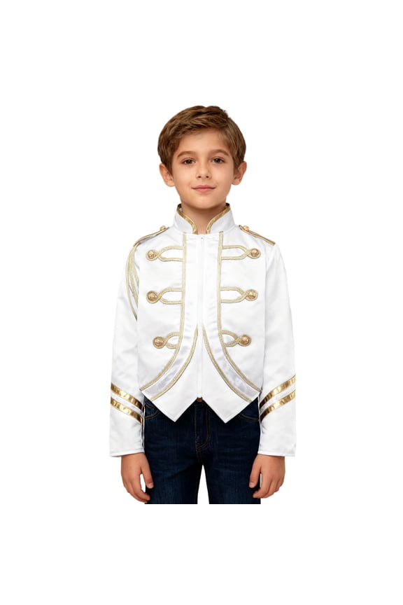 Boys Trumpet Honor Guard Team Uniform Long Sleeve Marching Band Jacket Drummer White 16