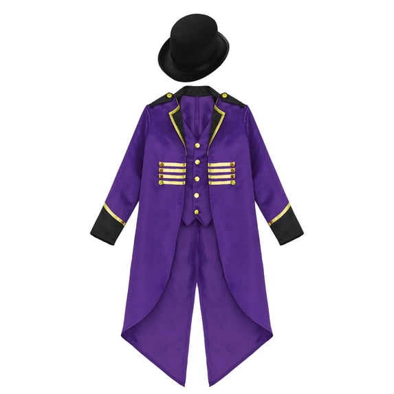 iiniim Boys Vintage Medieval Steampunk Tailcoat Jacket Gothic Victorian Renaissance Frock Coat with Hat Purple 16