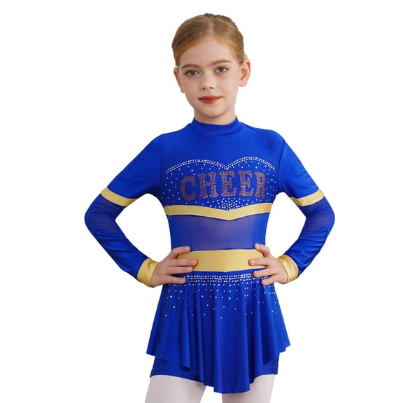 iiniim Cheer Leader Costume for Girls Long Sleeve Rhinestone Cheerleading Dress Halloween Cosplay Royal 12