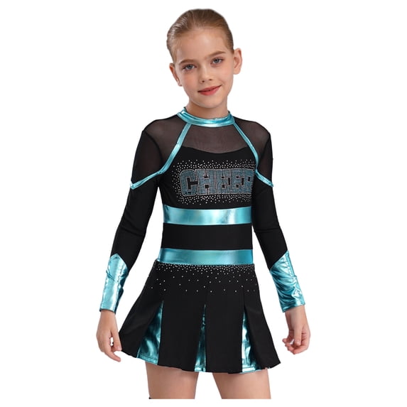 iiniim Cheer Leader Girls Cheerleading Uniform Complete Dress Black&Blue Green 12
