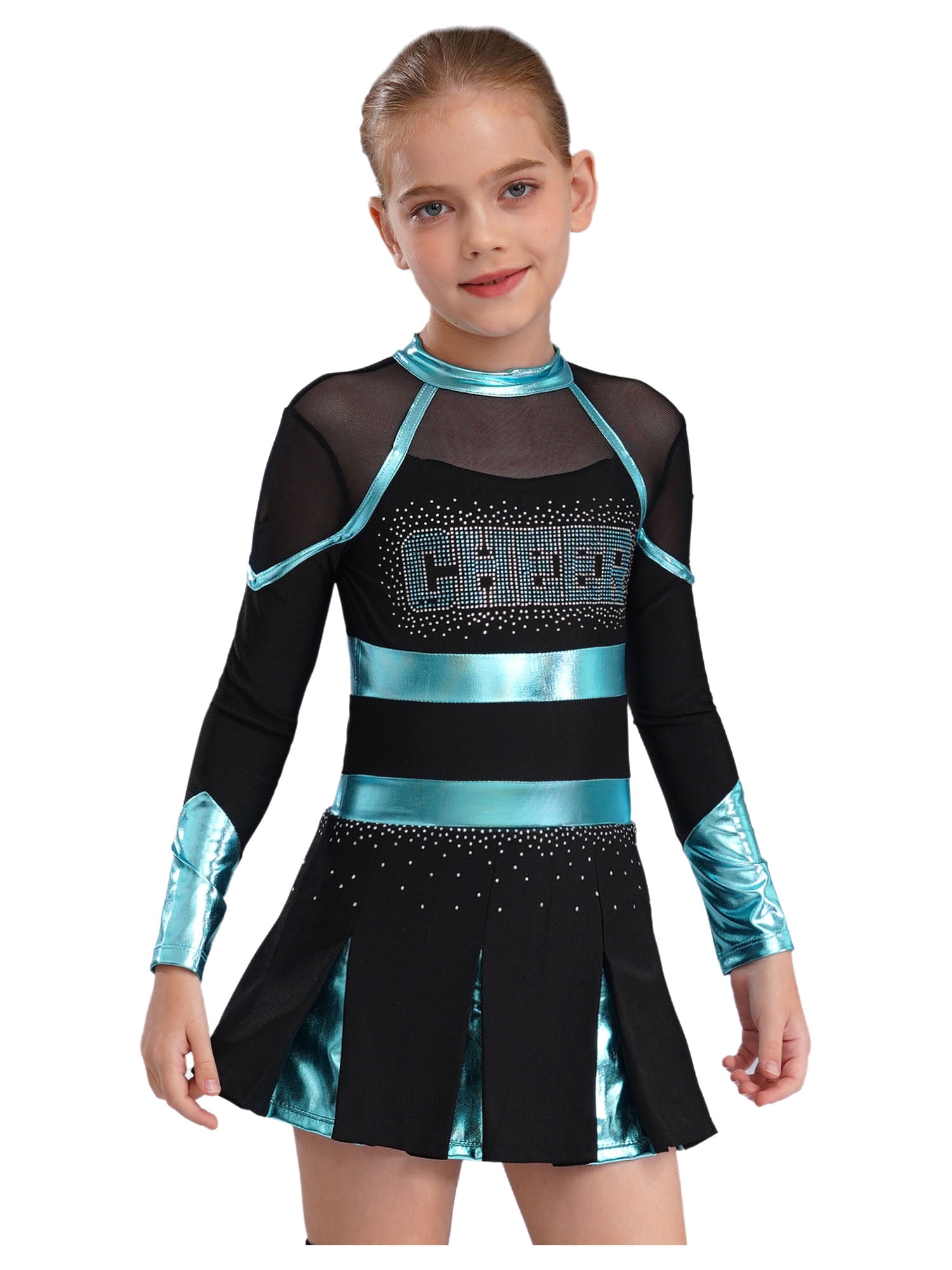 iiniim Cheer Leader Girls Cheerleading Uniform Complete Dress Black&Blue Green 8