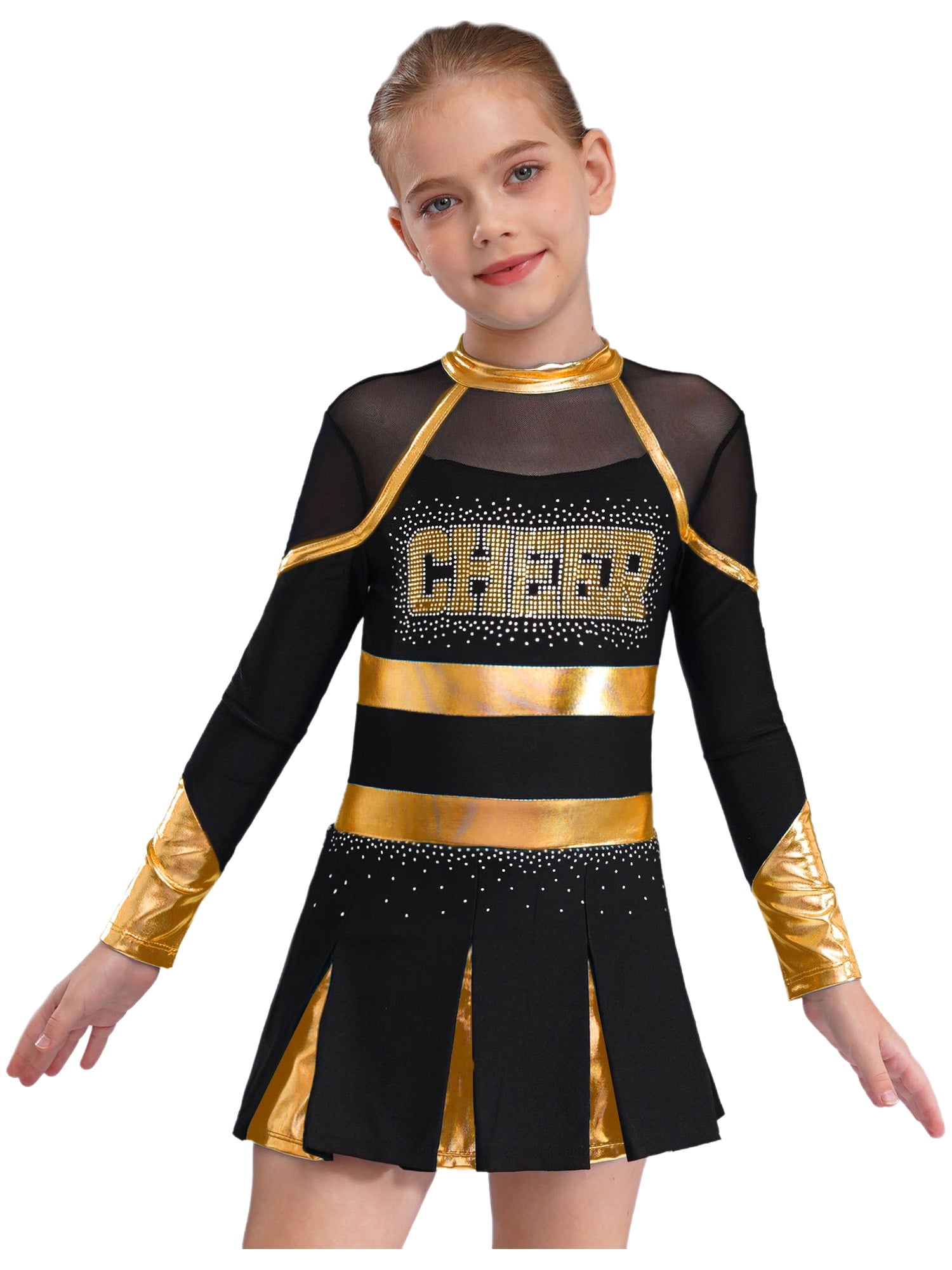 iiniim Cheer Leader Girls Cheerleading Uniform Complete Dress Black&Gold 6