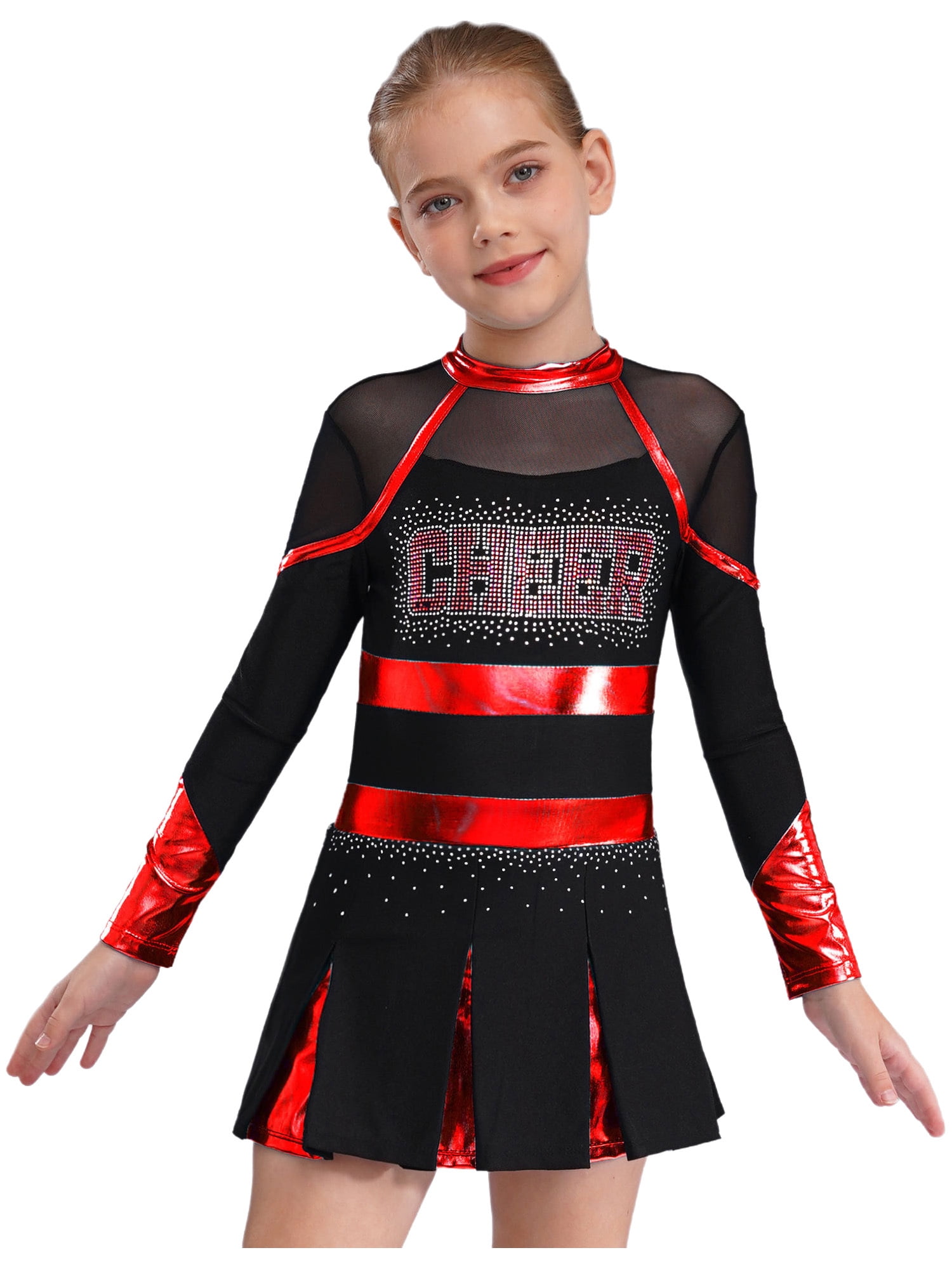 iiniim Cheer Leader Girls Cheerleading Uniform Complete Dress Black&Red 14