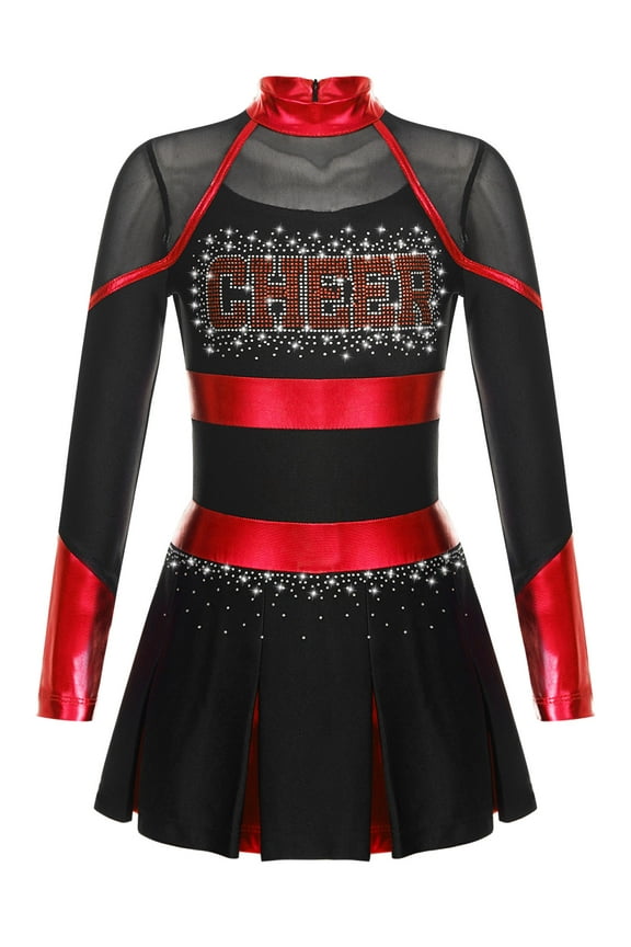 Cheer Leader Girls Cheerleading Uniform Complete Dress Black&Red 16