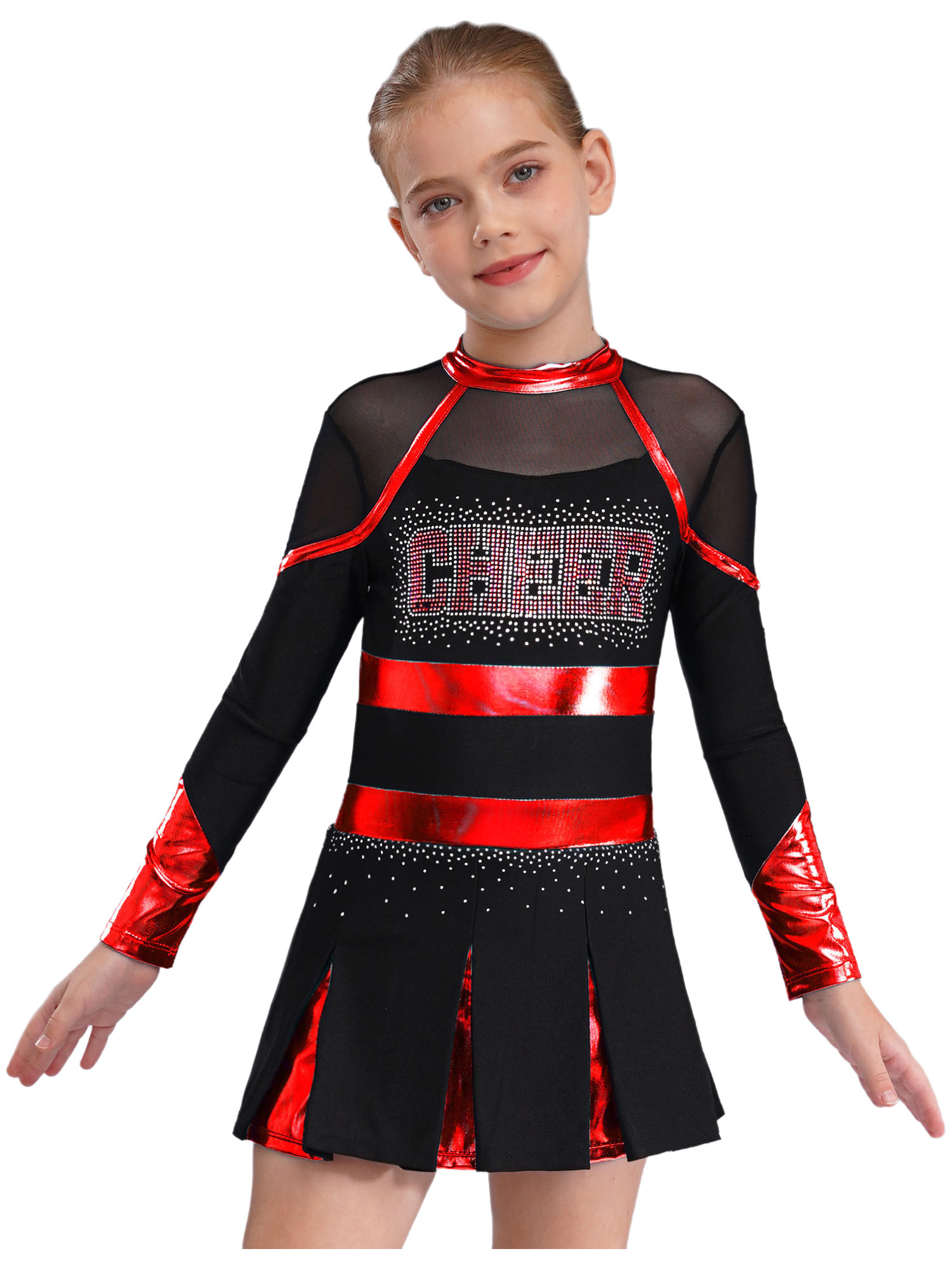 iiniim Cheer Leader Girls Cheerleading Uniform Complete Dress Black&Red 8