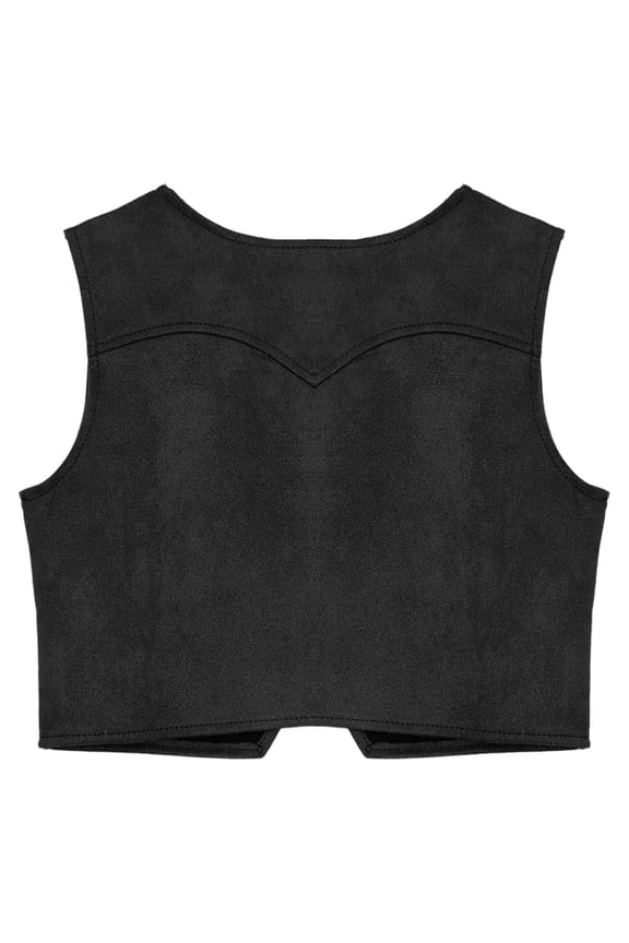 Children Western Vest Open Front Fringed Waistcoat Jacket Carnival Party Black 12