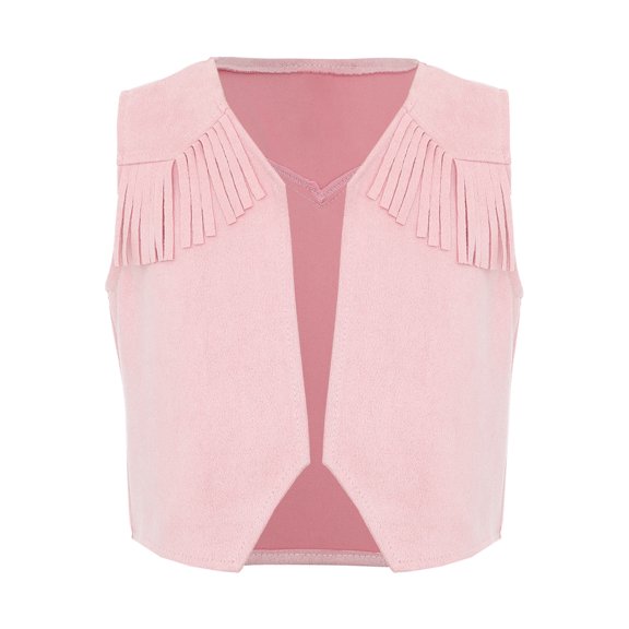 iiniim Children Western Vest Open Front Fringed Waistcoat Jacket Carnival Party Pink 14