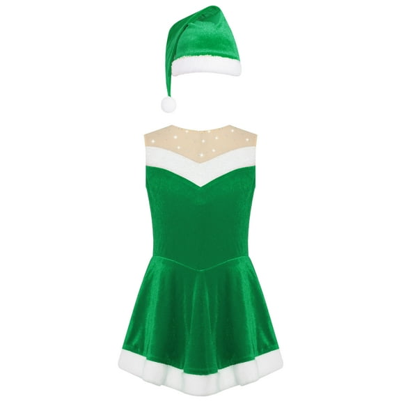 iiniim Christmas Dress Up for Girls Mrs Santa Claus Clothes Xmas Holiday Party Dress with Santa Hat Green 10