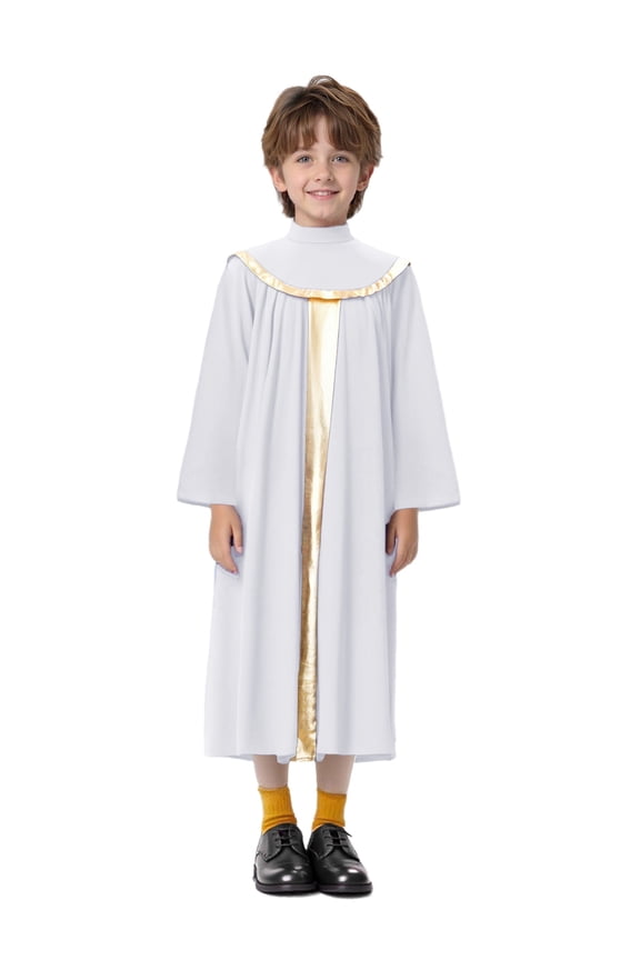 Church Choir Robe Boys Girls Graduation Gown Long Sleeve Judge Baptism Robe Praise Dance Dress White 10