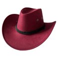 thumbnail image 1 of iiniim Felt Cowboy Hat American Western Wide Brim Sun Hat Outdoor Riding Drawstring Hat Burgundy One Size, 1 of 3