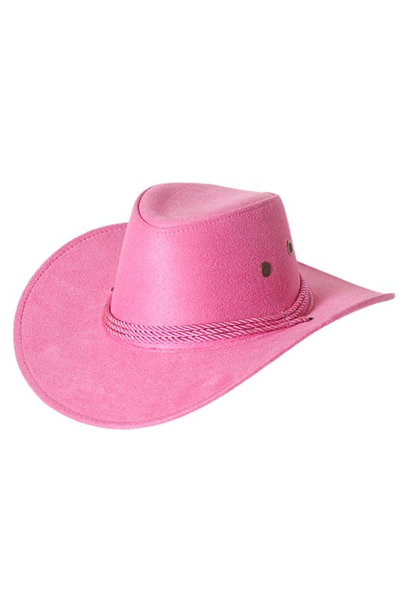Felt Cowboy Hat American Western Wide Brim Sun Hat Outdoor Riding Drawstring Hat Pink One Size