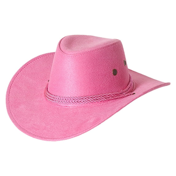 iiniim Felt Cowboy Hat American Western Wide Brim Sun Hat Outdoor Riding Drawstring Hat Pink One Size