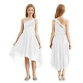 thumbnail image 1 of iiniim Flower Girl High Low Dress Kids Sparkly Sequins Ruched Chiffon Wedding Bridesmaid Dress Silver 12, 1 of 7